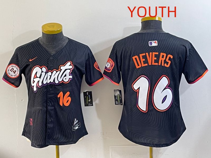 Youth 2025 San Francisco Giants #16 Devers Black Joint Name Nike MLB Jersey style 010->youth mlb jersey->Youth Jersey